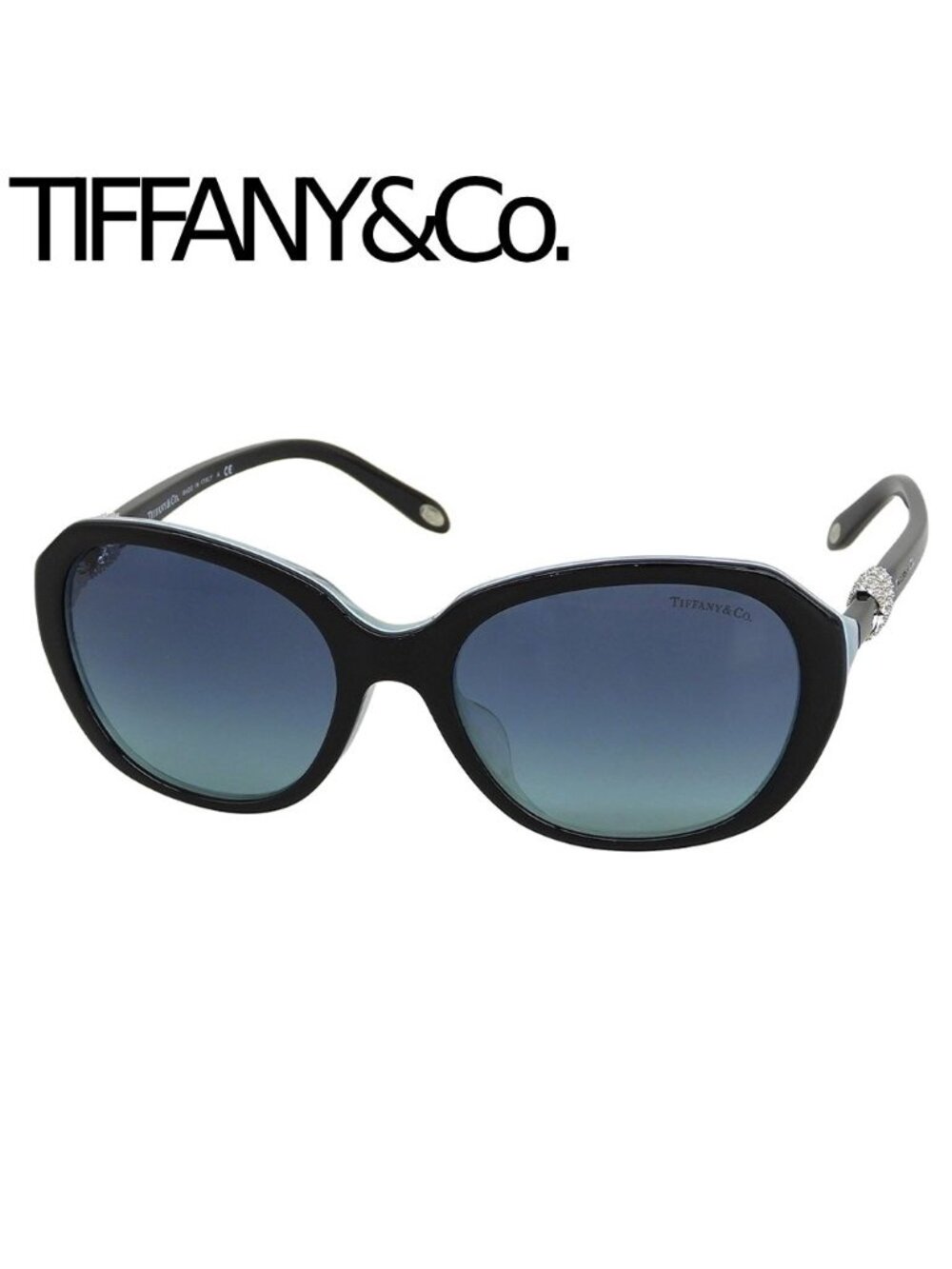 Tiffany & Co Oval Sunglasses Rhinestone Crystal Black Blue Eyewear